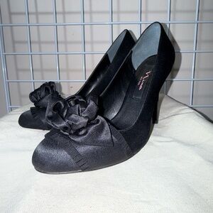 Nina Black Heels with Floral Accent